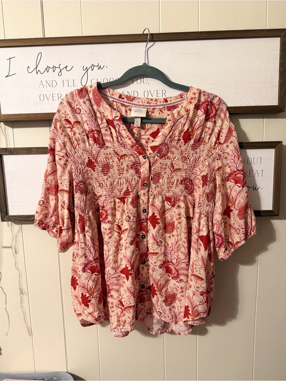 Knox Rose Pink Floral Button-Front Blouse - Picture 2 of 5